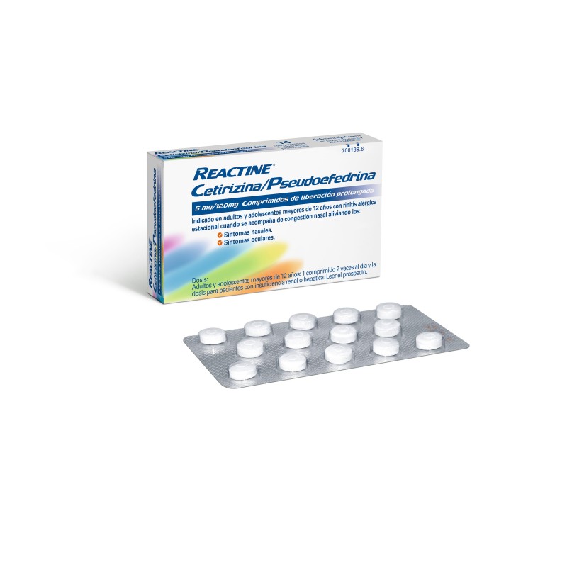 REACTINE CETIRIZINA/PSEUDOEFEDRINA 5 mg/120 mg 14 COMPRIMIDOS LIBERACION PROLONGADA