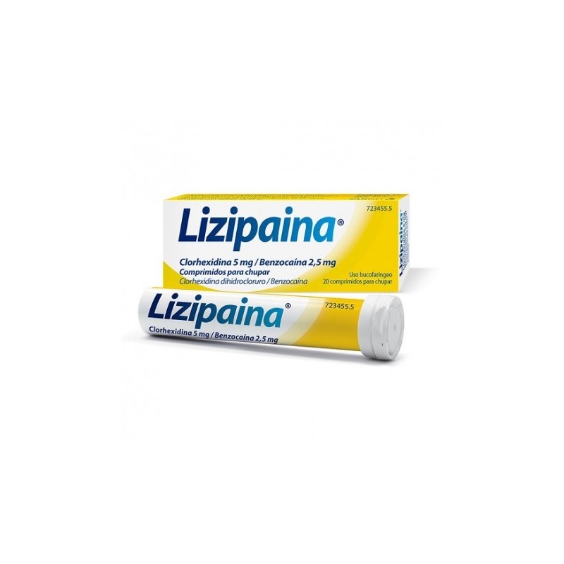 LIZIPAINA CLORHEXIDINA/BENZOCAINA 5 mg/2,5 mg 20 COMPRIMIDOS PARA CHUPAR (TUBO)