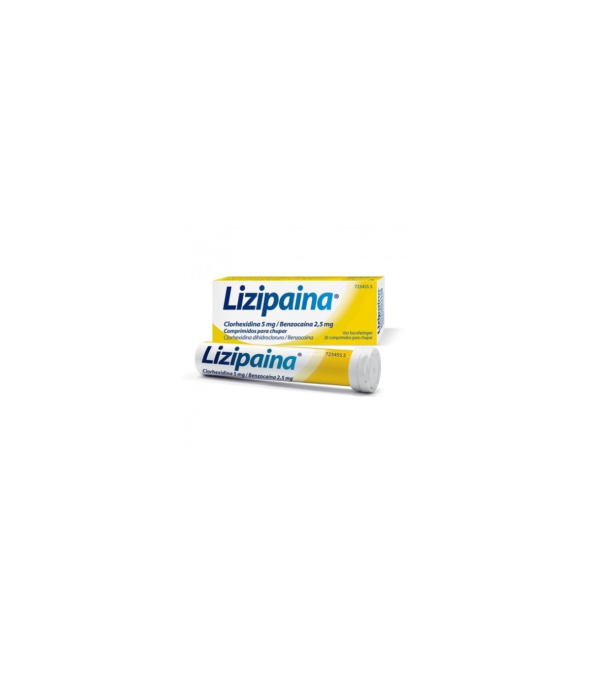 LIZIPAINA CLORHEXIDINA/BENZOCAINA 5 mg/2,5 mg 20 COMPRIMIDOS PARA CHUPAR (TUBO)